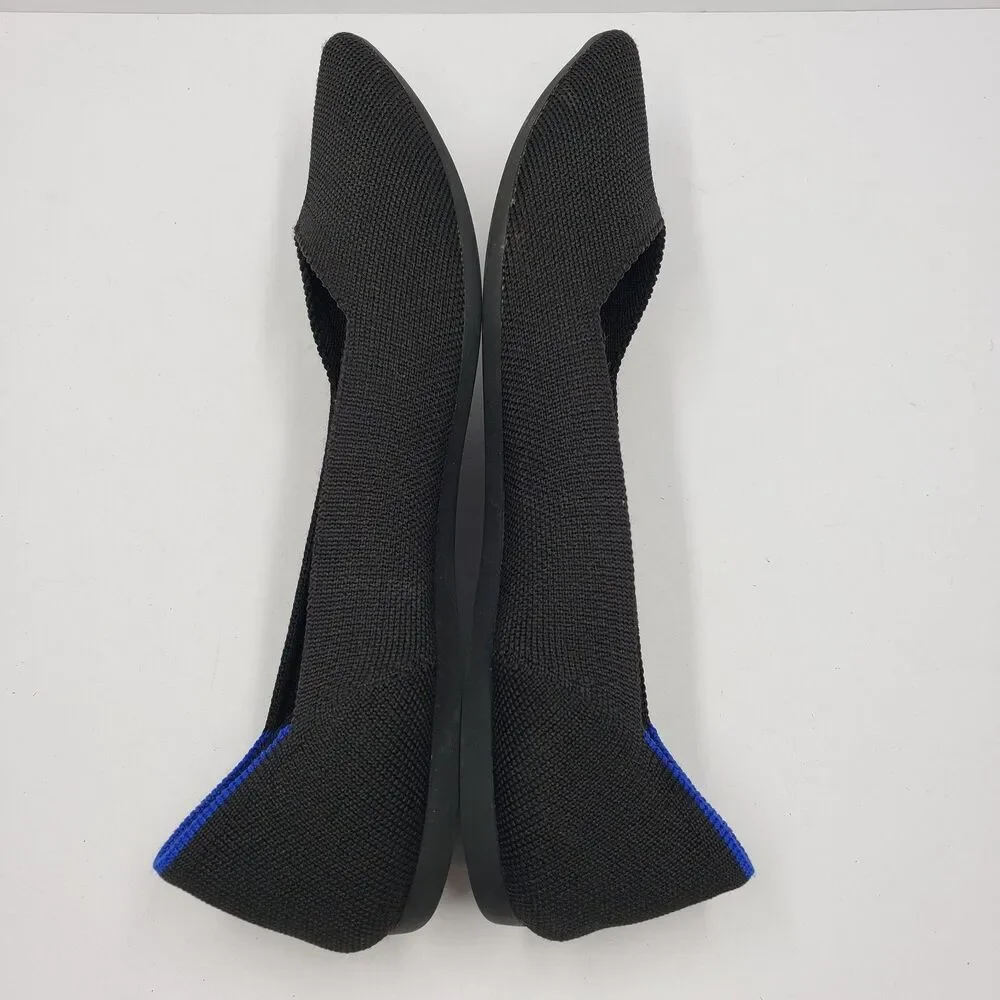 Rothys The Point Black Knit Flats 8.5 Womens Pointed Toe Washable Ballet Shoes